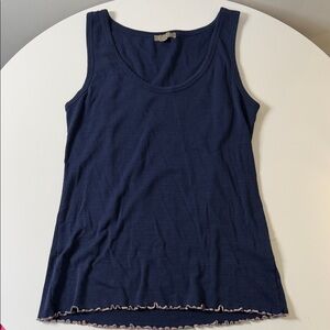 Lilla P Navy Scoop Tank with Lettuce-Edge Hem